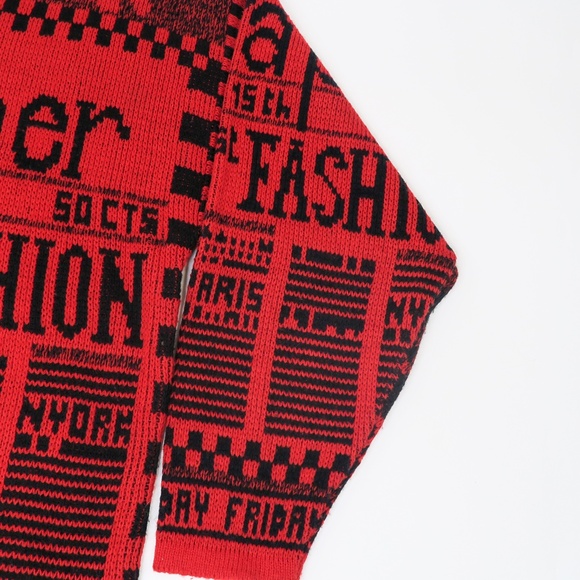 Vintage 80s Via l.A. Newspaper AOP Red Sweater - Picture 6 of 9